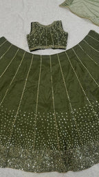 Olive Party Wear Lehenga with Sequins Work for Special Occasions colour variant view