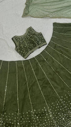 Olive Party Wear Lehenga with Sequins Work for Special Occasions front view