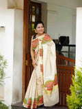 Golden Linen Saree for women - full front view | Snyvia