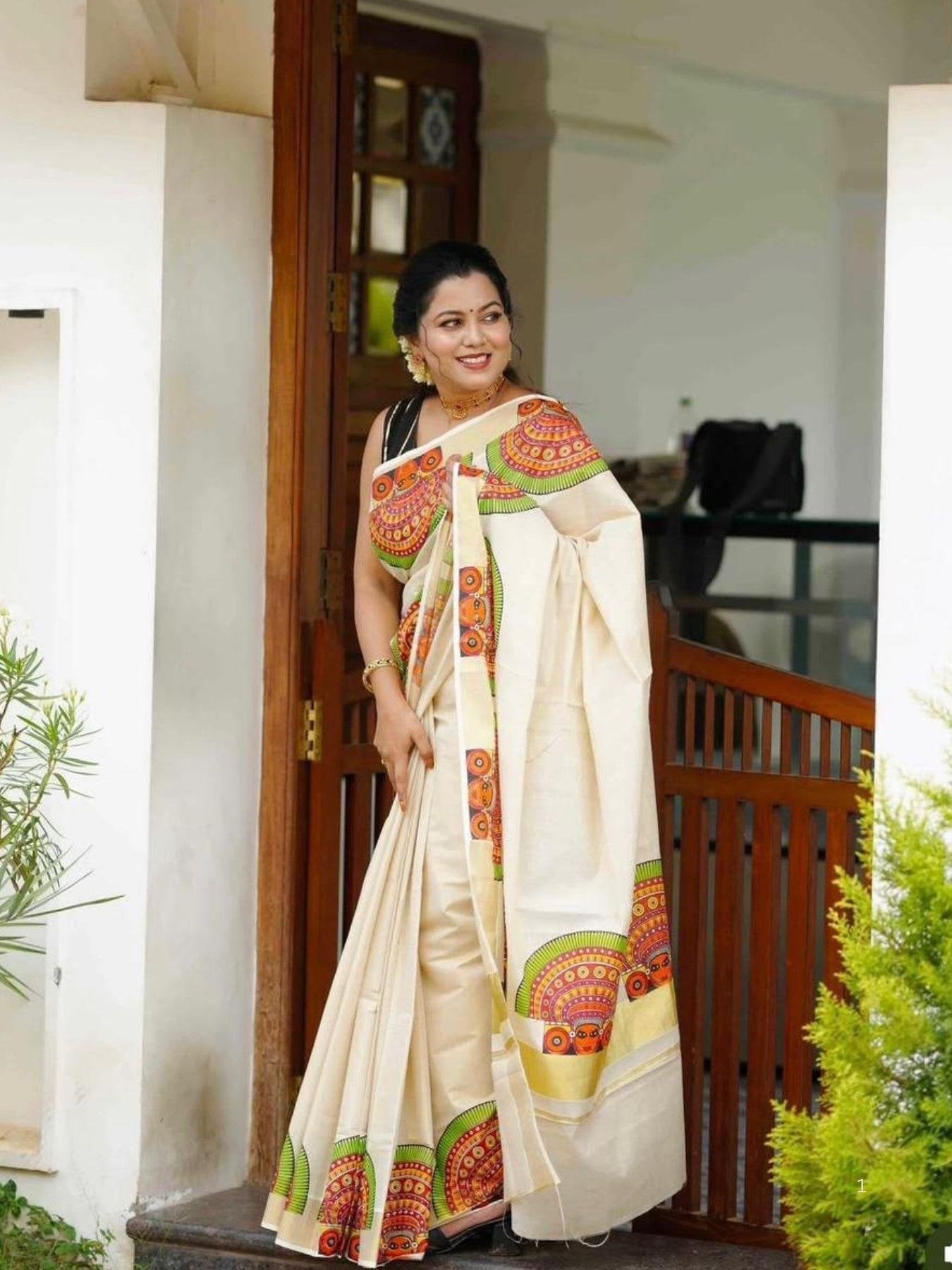 Golden Linen Saree for women - full front view | Snyvia
