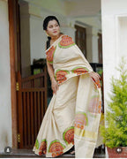 Golden Linen Saree - blouse and border close-up