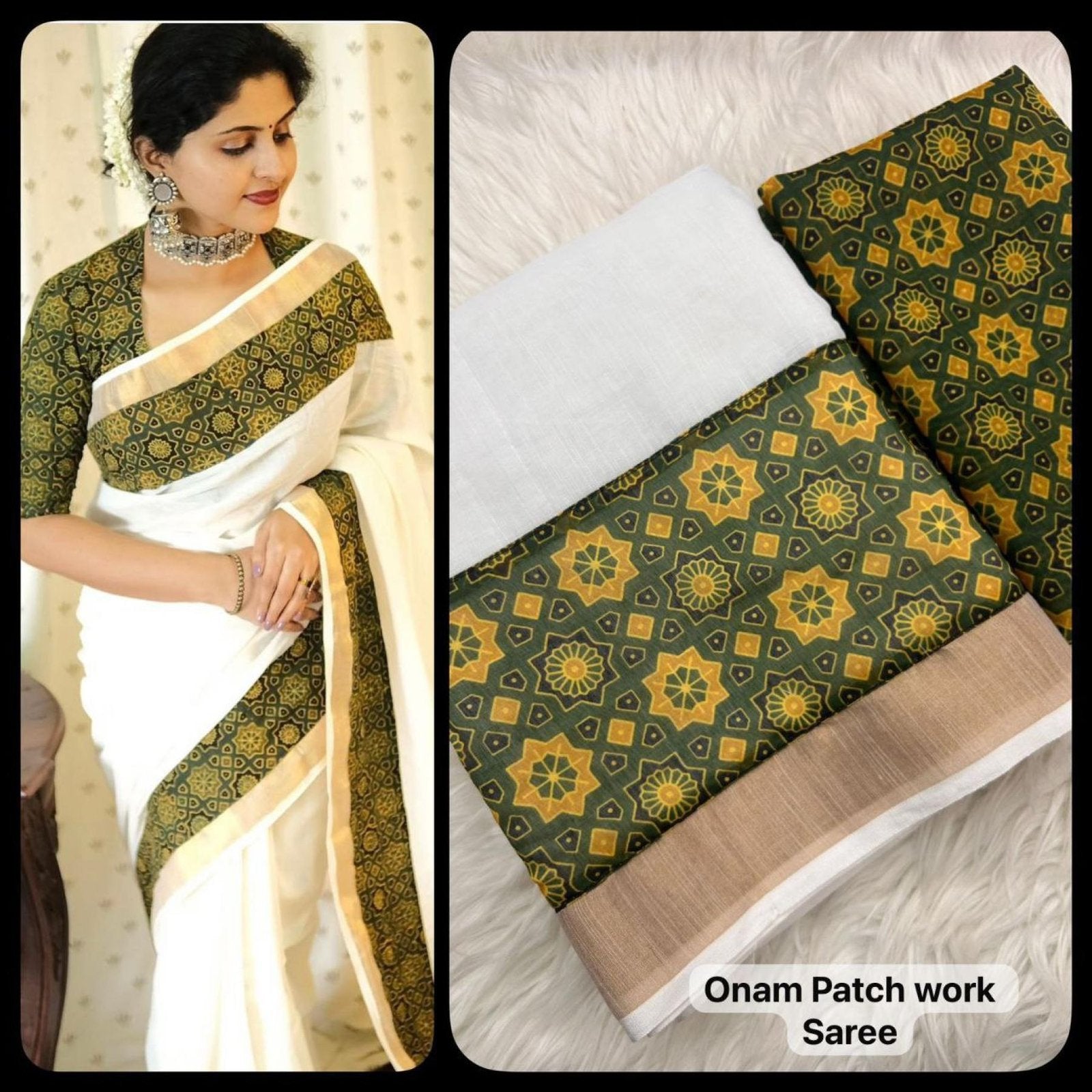 Golden Linen Saree - embroidery work detail