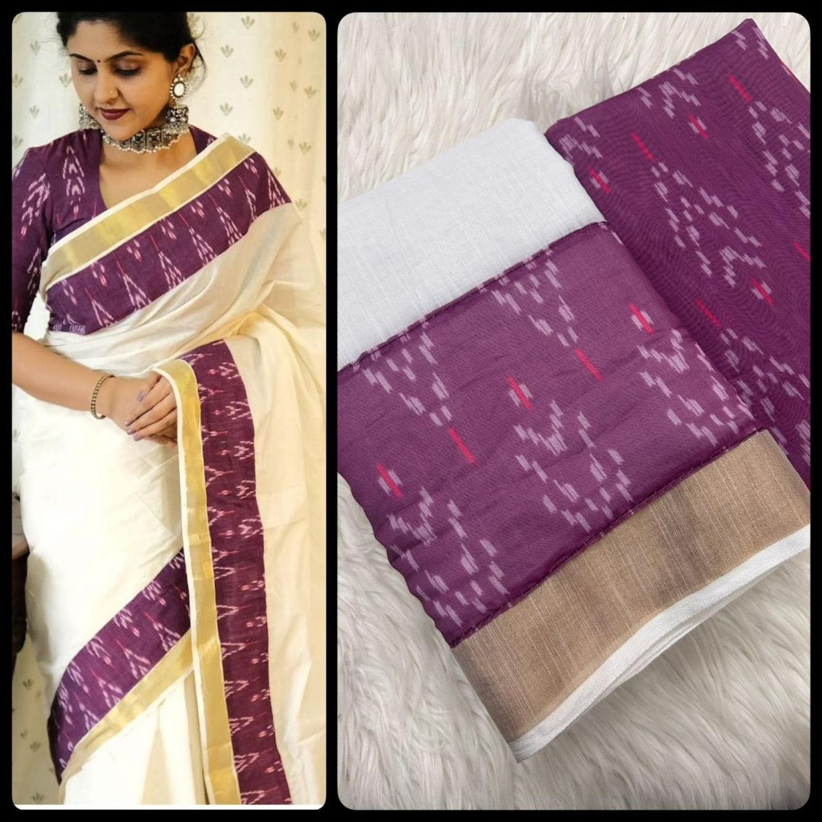 Golden Linen Saree - pallu design detail