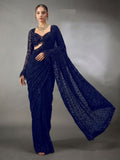 Navy Georgette Saree for women - full front view | Snyvia
