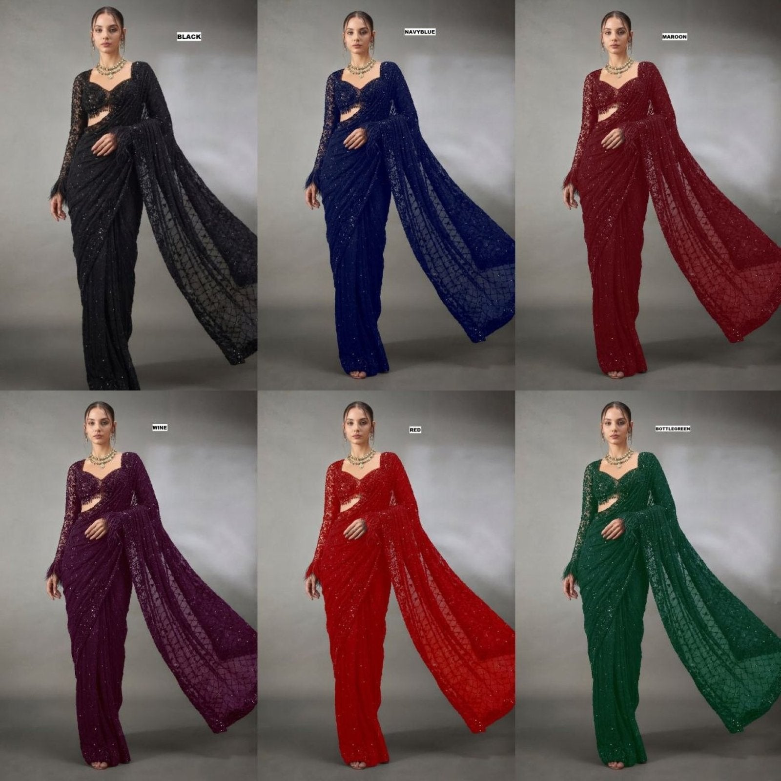 Navy Georgette Saree - drape and pallu detail