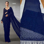 Navy Georgette Saree - fabric texture close-up