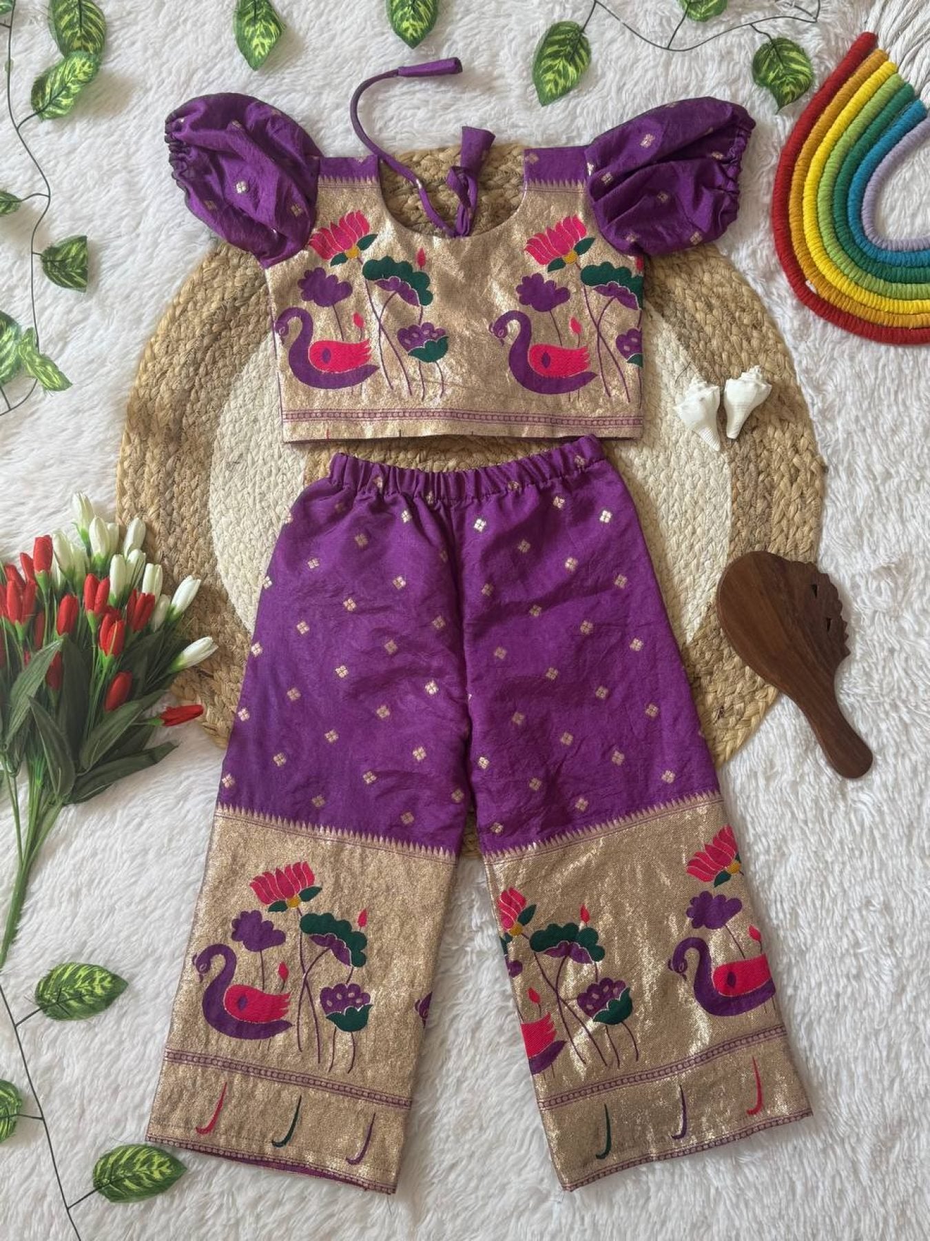 Classy Kids Silk Lehenga Choli with Zari Weaving for Festive Wear back view