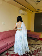 White Georgette Lehenga Choli with Hand Painted Floral Print styling view
