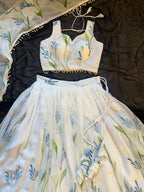 White Georgette Lehenga Choli with Hand Painted Floral Print colour variant view