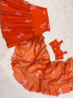 Orange Georgette Lehenga Saree with Real Mirror Lace for Wedding Functions fabric texture detail
