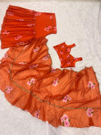 Orange Georgette Lehenga Saree - detail view 14