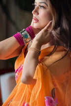 Orange Georgette Lehenga Saree - back view