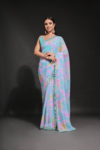 Blue Georgette Saree - drape and pallu detail