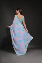 Blue Georgette Saree - side drape view
