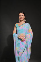 Blue Georgette Saree - blouse and border close-up