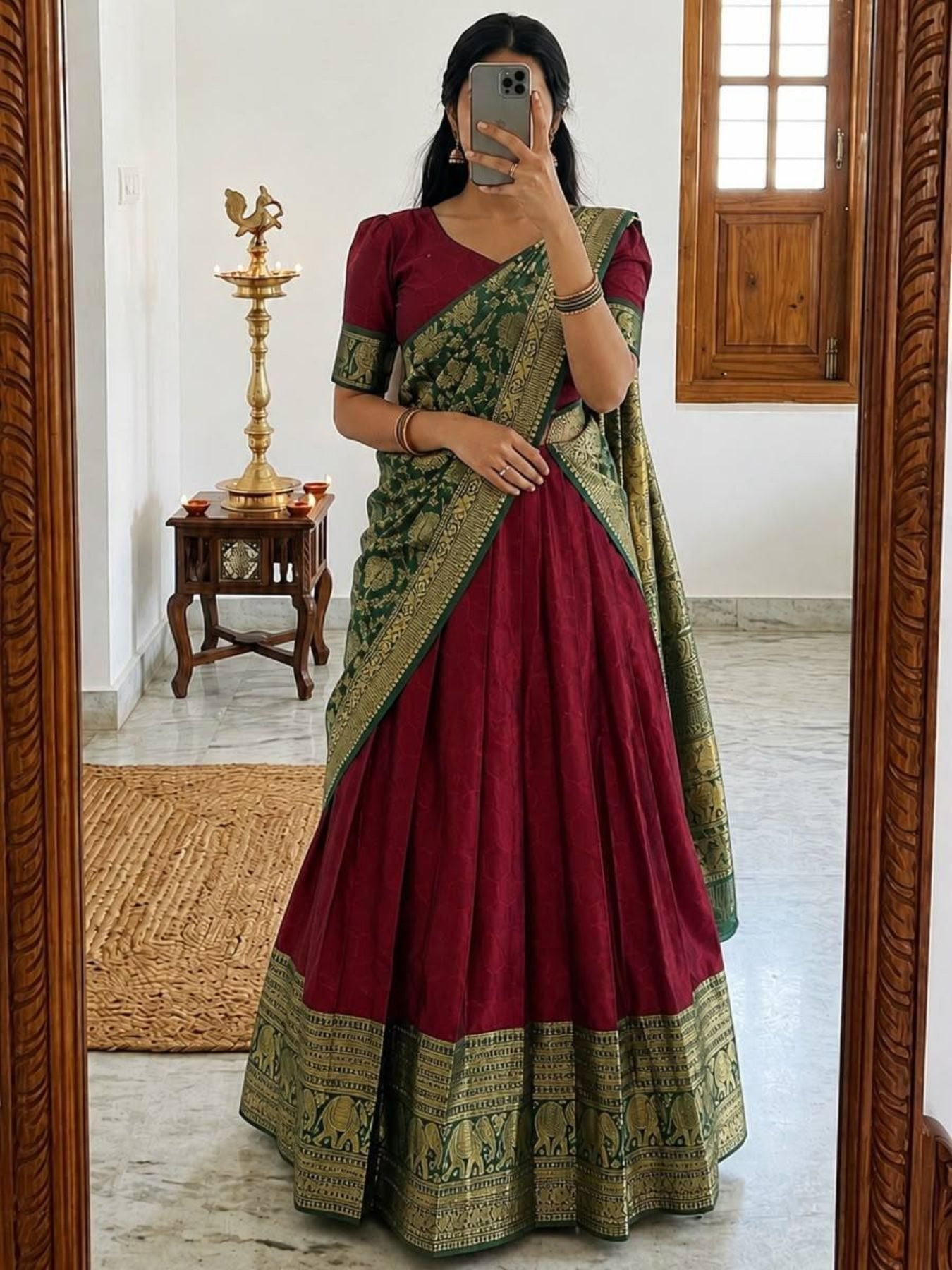 Maroon Heavy Lichi Silk Lehenga Choli with Woven Zari Border for Wedding Wear for women | Snyvia