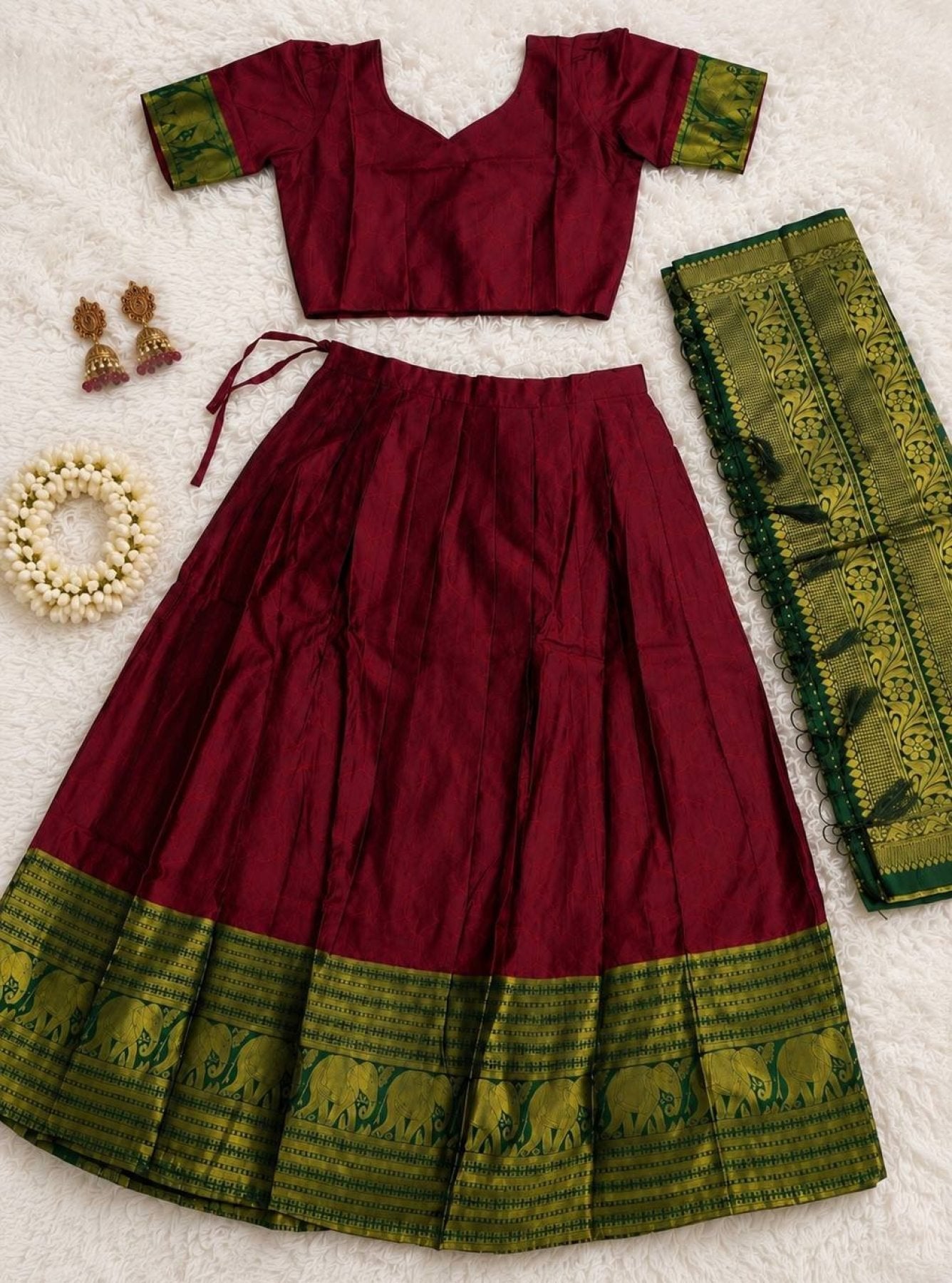 Purple Heavy Lichi Silk Lehenga Choli with Woven Zari Border for Wedding Wear embroidery close-up