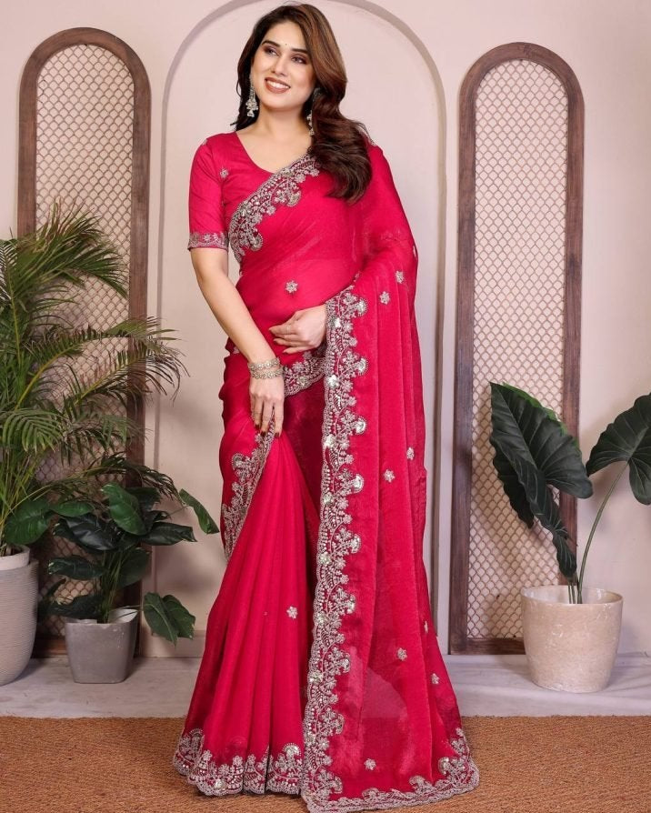 Orange Chiffon Saree - detail view 11