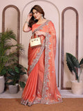 Orange Chiffon Saree - side drape view