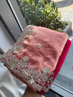 Orange Chiffon Saree - embroidery work detail