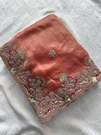Orange Chiffon Saree - pallu design detail