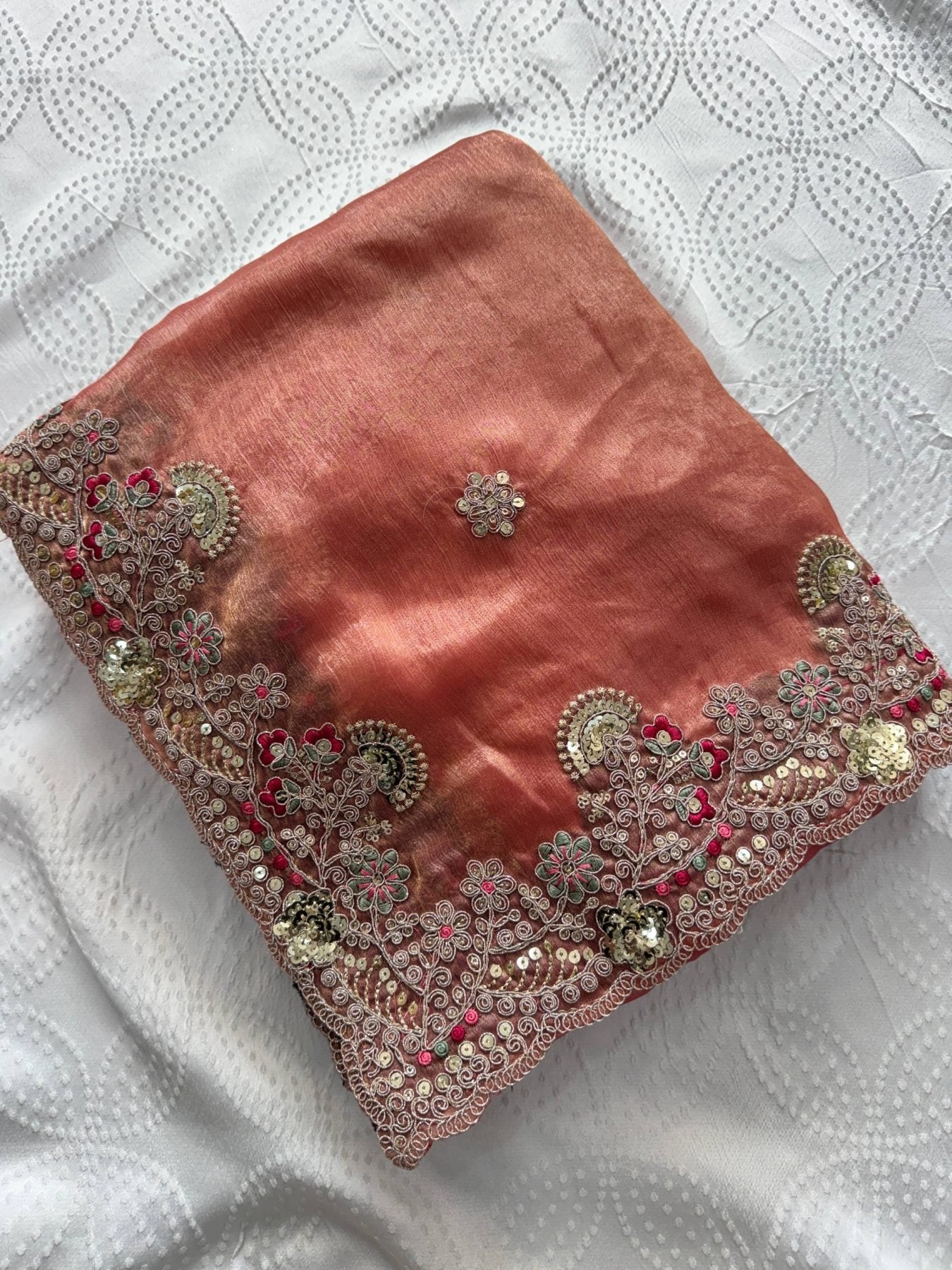 Orange Chiffon Saree - pallu design detail