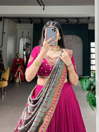 Vichitra Silk Lehenga Choli with Sequins Embroidery for Wedding Wear fabric texture detail