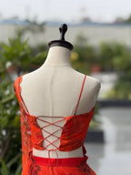 Orange Organza Digital Print Lehenga Choli Set with Dupatta & Batwa