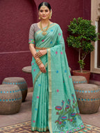 Mint Cotton Saree for women - full front view | Snyvia