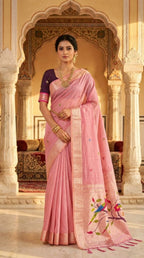 Pink Cotton Saree - drape and pallu detail