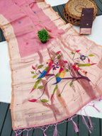 Pink Cotton Saree - side drape view