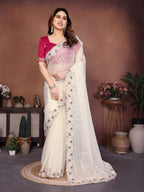White Chiffon Saree - drape and pallu detail
