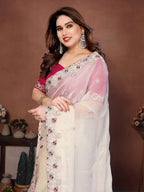 White Chiffon Saree - blouse and border close-up