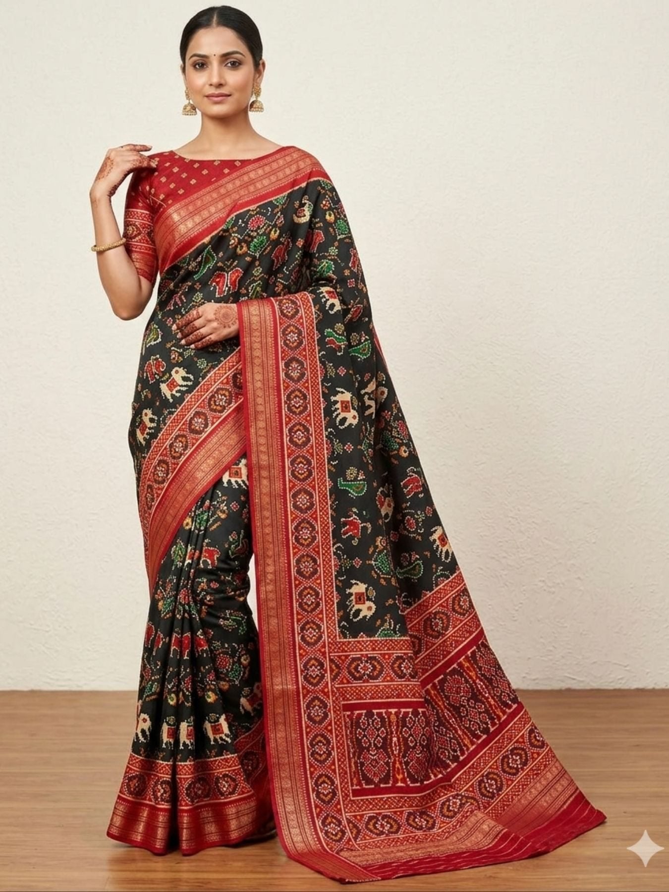 Black Patola Saree for women - full front view | Snyvia