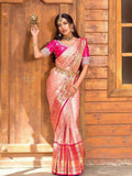 Peach Silk Saree for women - full front view | Snyvia