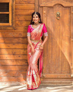 Peach Silk Saree - drape and pallu detail