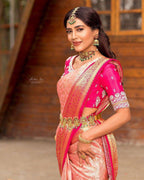 Peach Silk Saree - side drape view