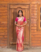 Peach Silk Saree - blouse and border close-up