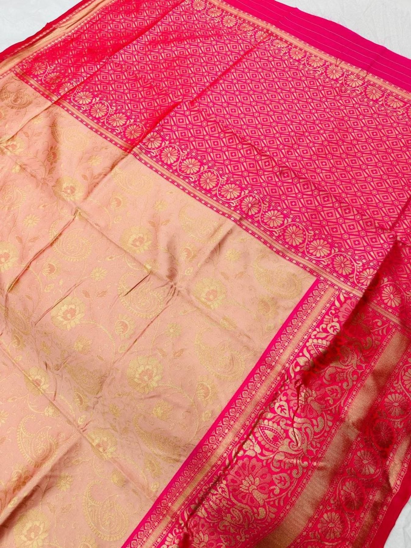 Peach Silk Saree - fabric texture close-up