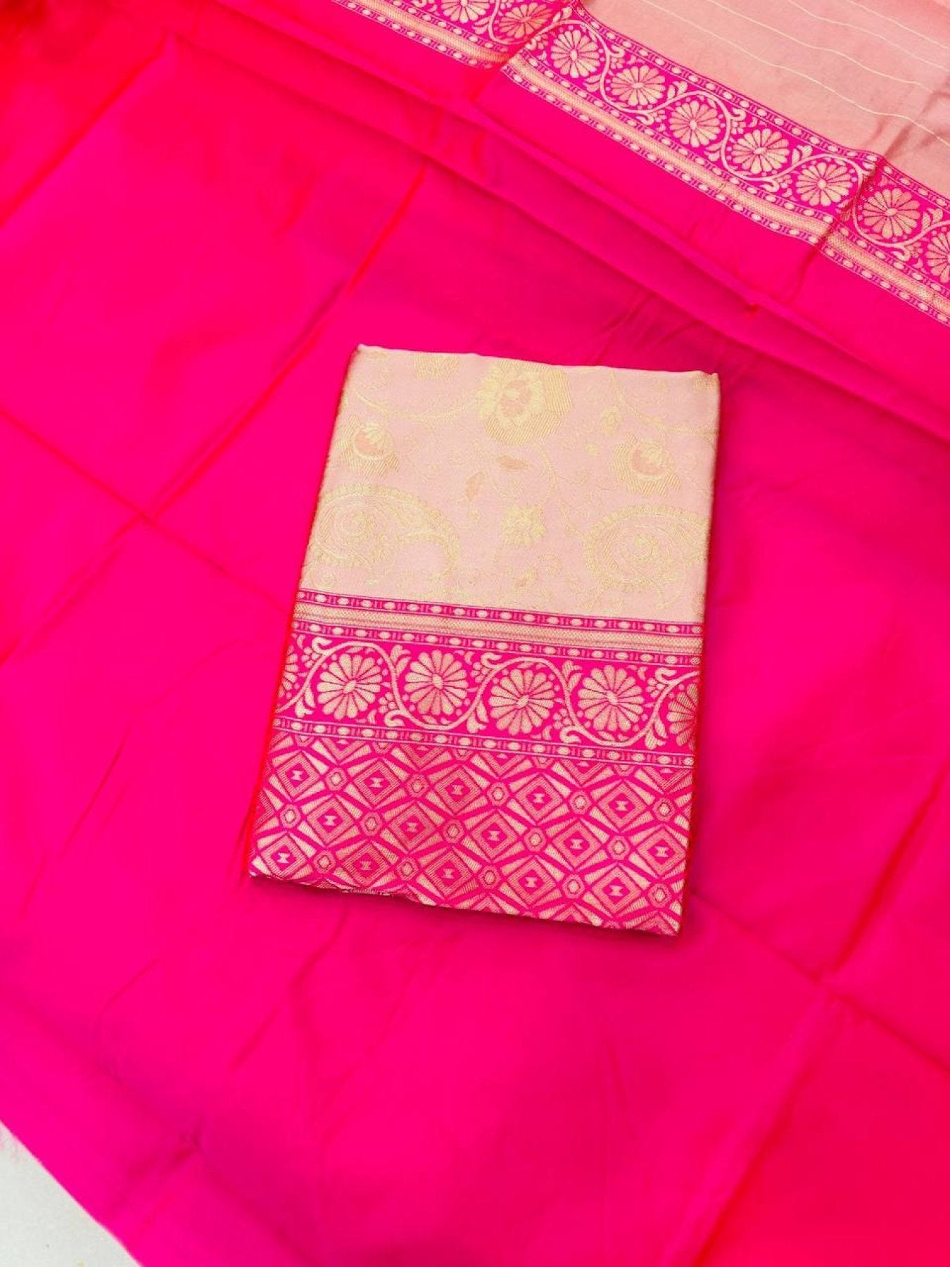 Peach Silk Saree - Zari embroidery work detail