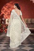 White Net Saree - blouse and border close-up