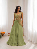 Green Chinon Lehenga for women - full front view | Snyvia