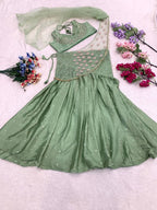 Green Chinon Lehenga - embroidery work detail