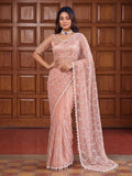 Peach Net Saree for women - full front view | Snyvia