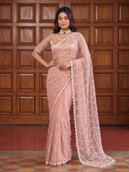 Peach Net Saree - side drape view