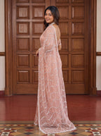 Peach Net Saree - blouse and border close-up