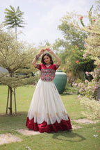 Roman Fabric Navratri Lehenga Choli with Kutchi Gamthi Embroidery Work back view