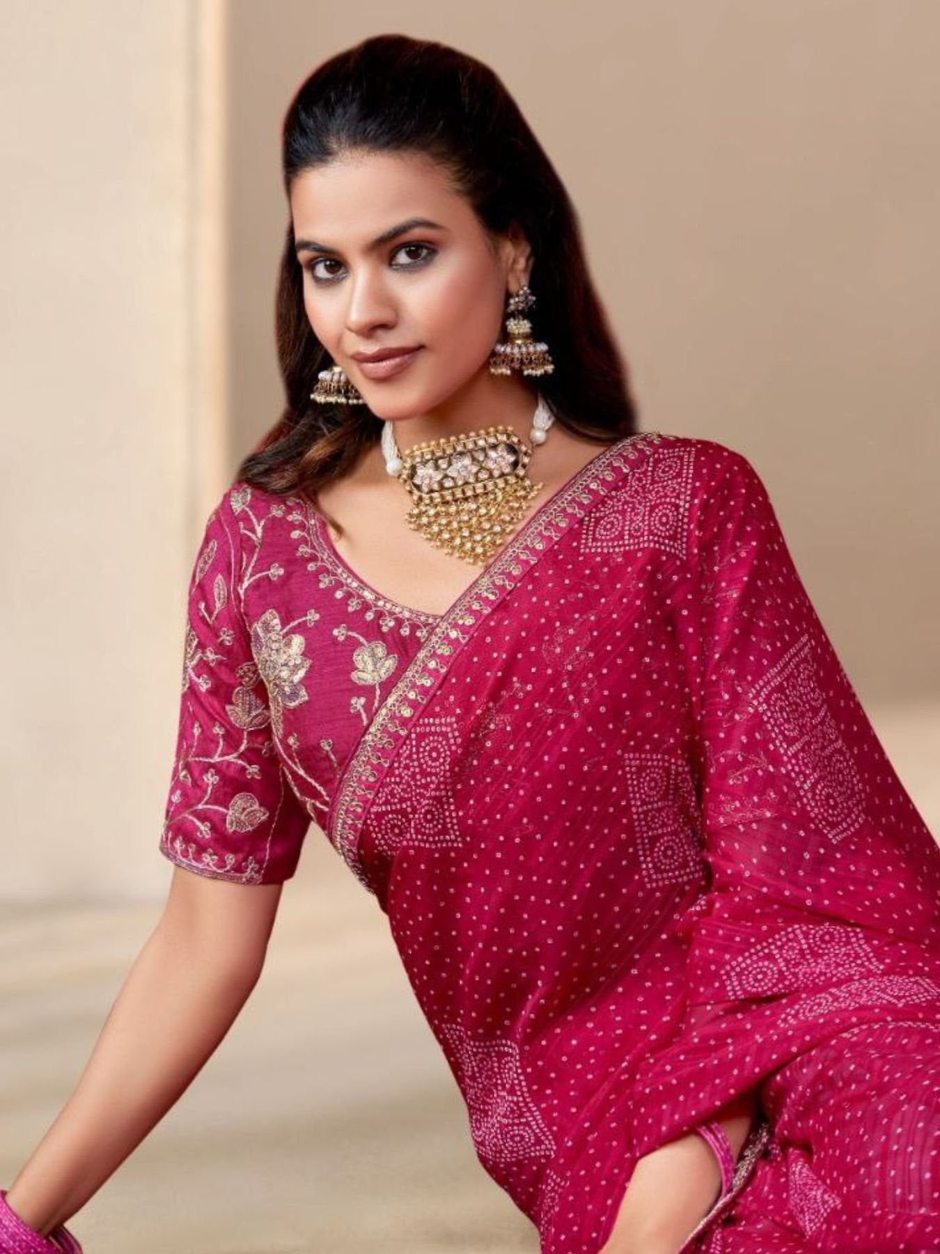 Pink Georgette Saree for women - full front view | Snyvia