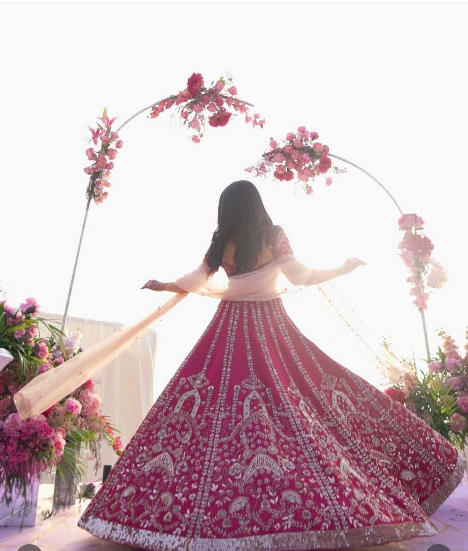 Pink Heavy Slub Silk Lehenga Choli with Dori Sequins Work for Wedding Wear blouse and dupatta detail