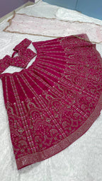 Pink Heavy Slub Silk Lehenga Choli with Dori Sequins Work for Wedding Wear fabric texture detail
